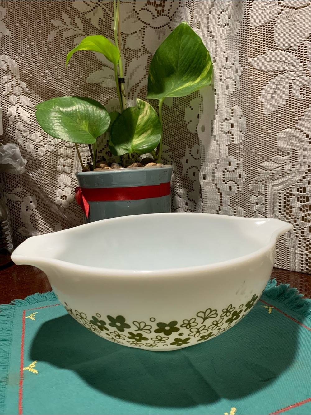 ✨⚡️💥VTG Pyrex Spring Blossom Crazy Daisy 2.5 Quart Mixing Bowl White Green #443